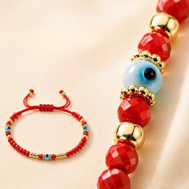 Boho Red Beaded Evil Eye Bracelet