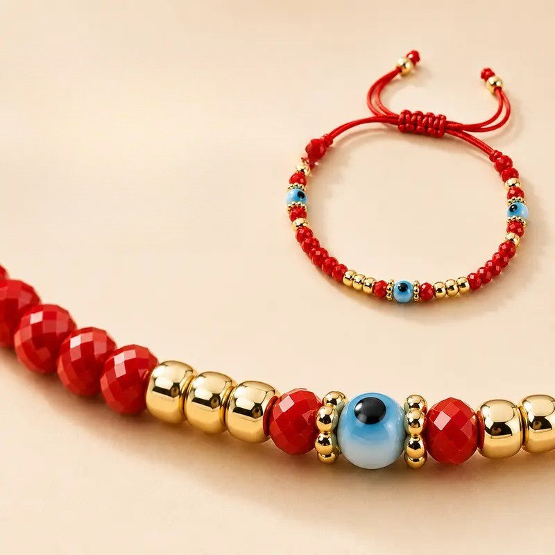 Boho Red Beaded Evil Eye Bracelet
