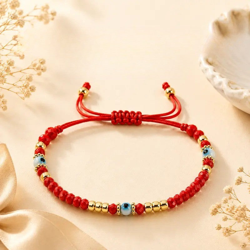 Boho Red Beaded Evil Eye Bracelet