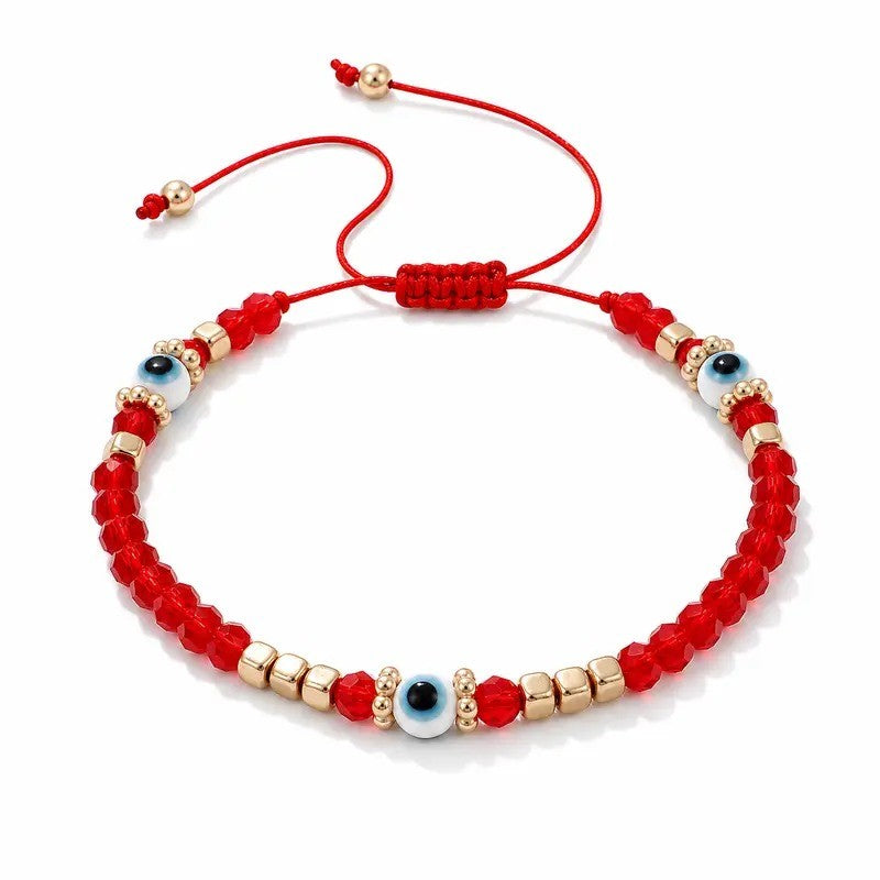 Boho Red Beaded Evil Eye Bracelet