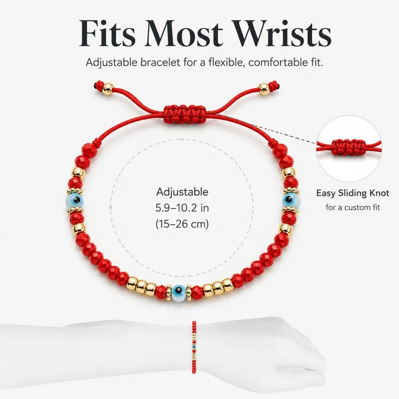 Boho Red Beaded Evil Eye Bracelet