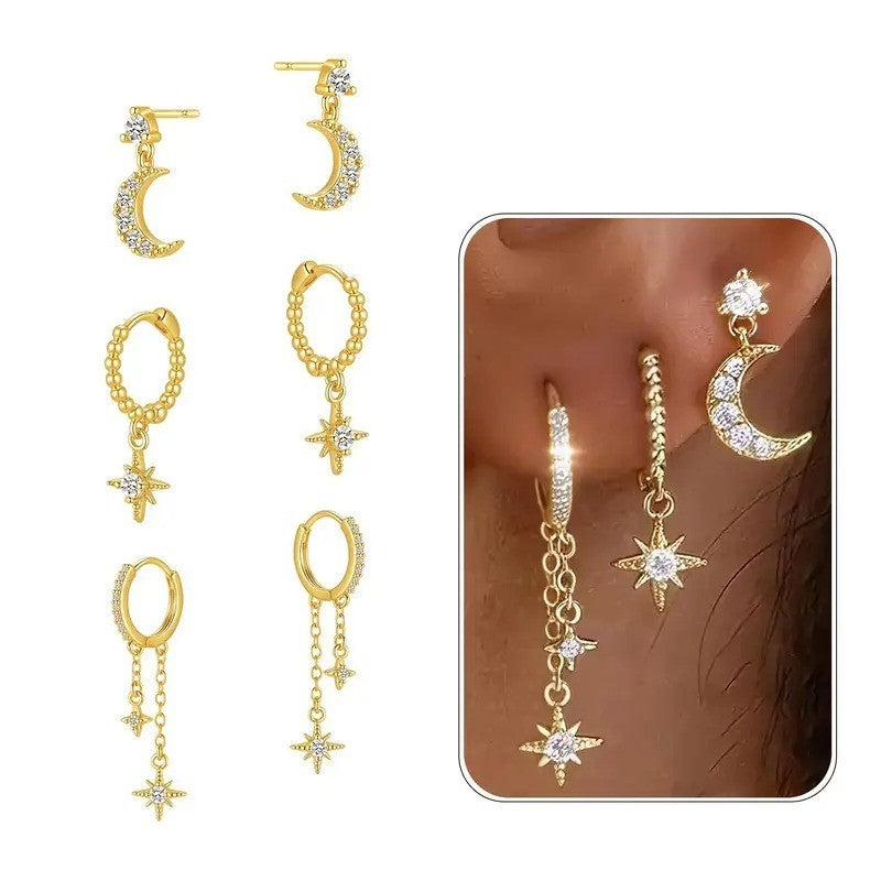 6pc Elegant Moon Star Earring Set