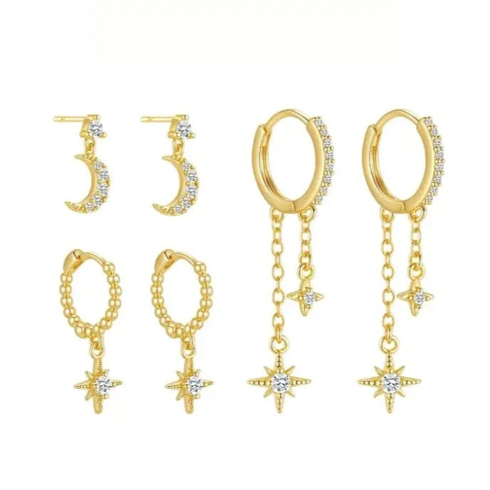 6pc Elegant Moon Star Earring Set