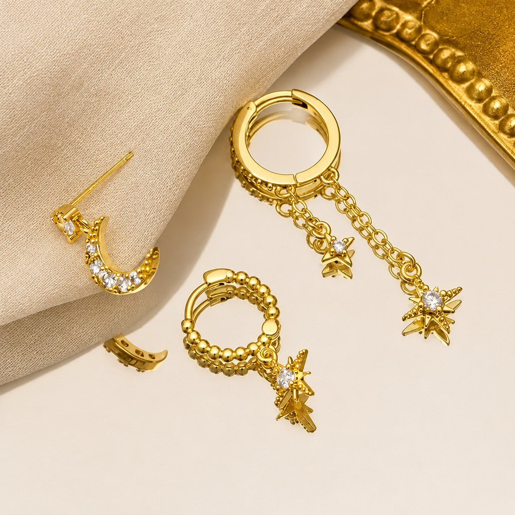 6pc Elegant Moon Star Earring Set