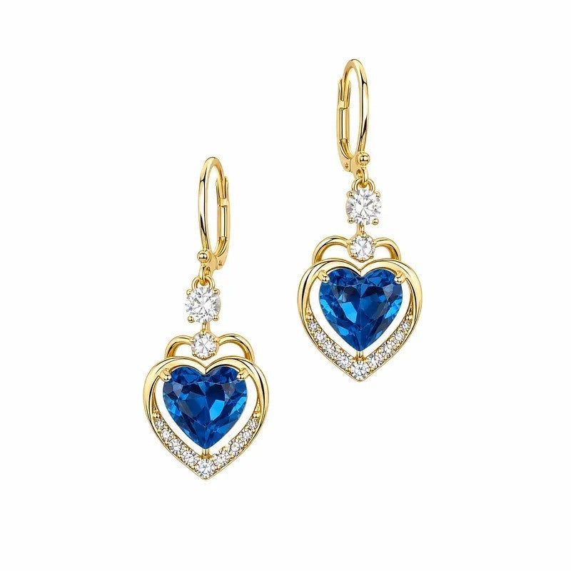 Elegant Blue Heart Drop Earrings