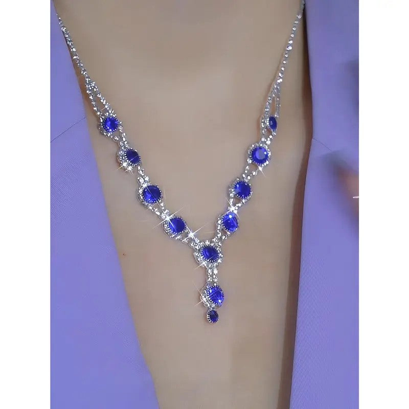 Elegant Blue Rhinestone Y-Necklace