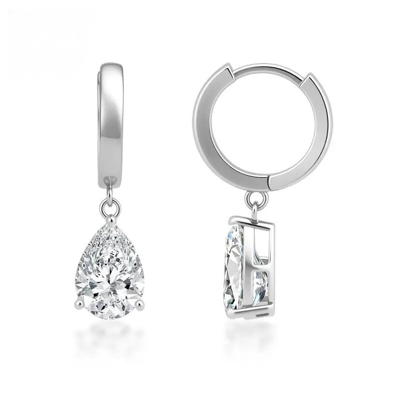 Elegant Pear Moissanite Necklace & Huggie Earring Set
