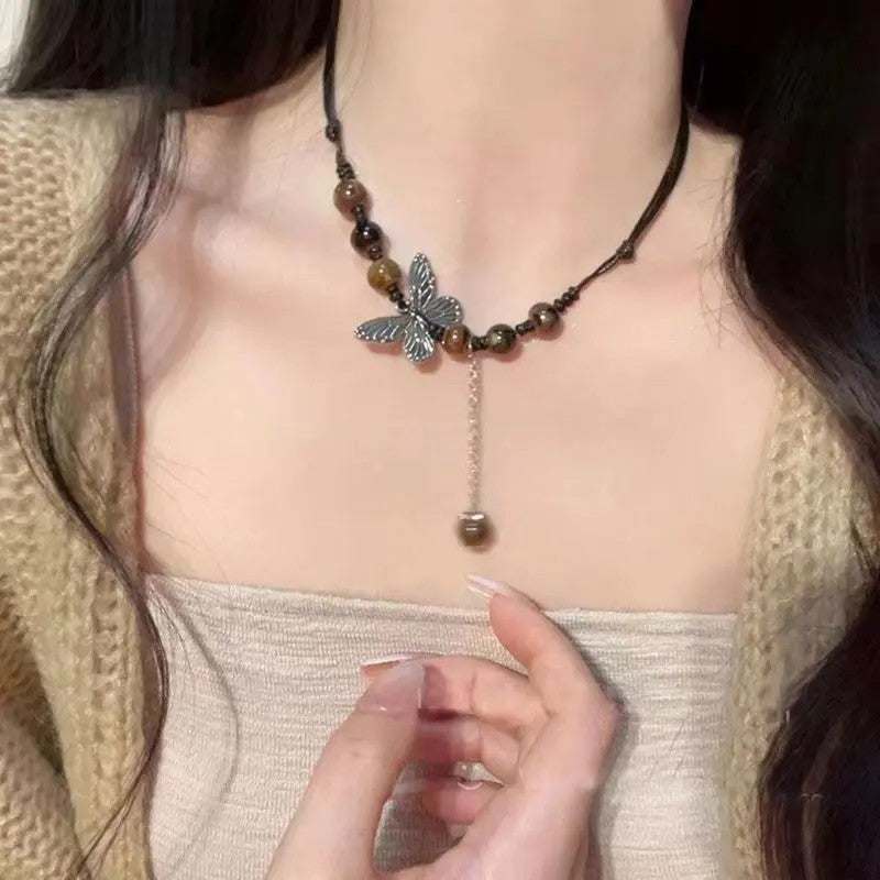 Boho Butterfly Beaded Lariat Necklace
