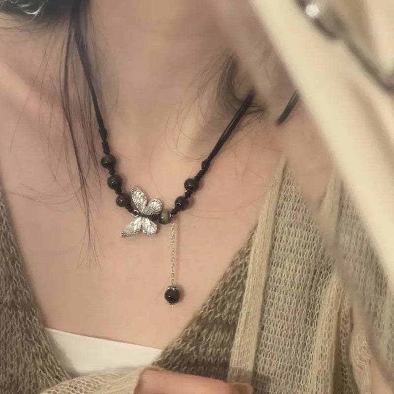 Boho Butterfly Beaded Lariat Necklace