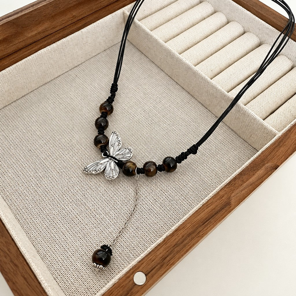 Boho Butterfly Beaded Lariat Necklace