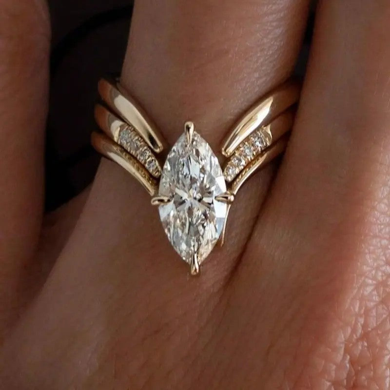3pc Elegant Marquise Pave Ring Set