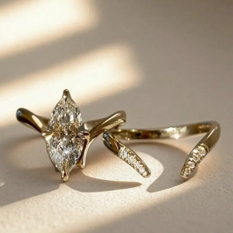 3pc Elegant Marquise Pave Ring Set
