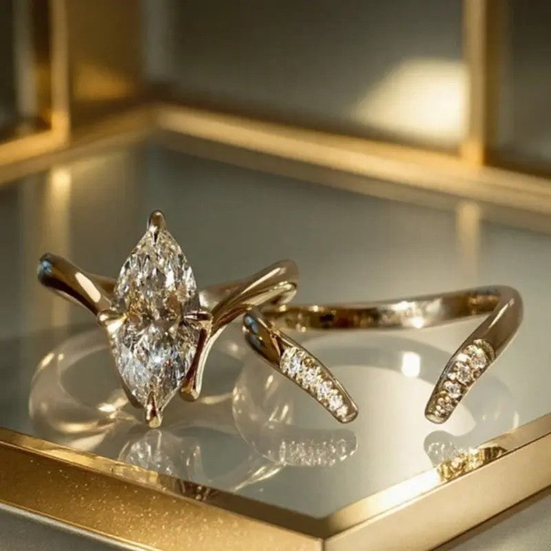 3pc Elegant Marquise Pave Ring Set