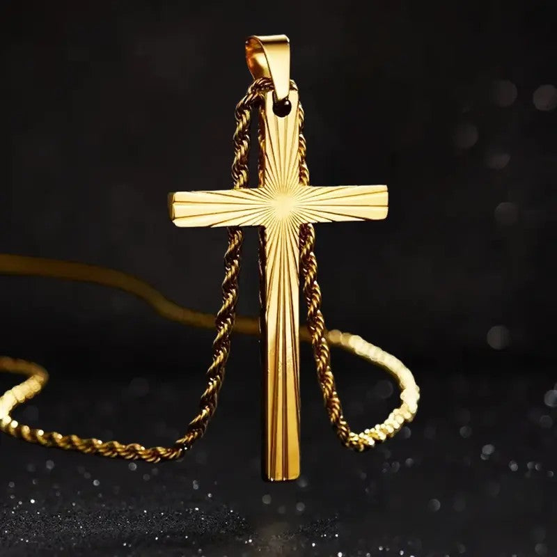 Classy Sunburst Cross Rope Necklace