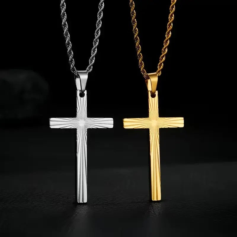 Classy Sunburst Cross Rope Necklace