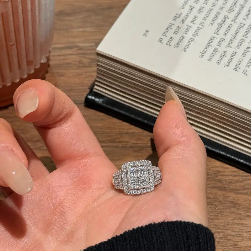 Classy Quad Princess Cut Halo Ring