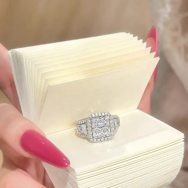 Classy Quad Princess Cut Halo Ring