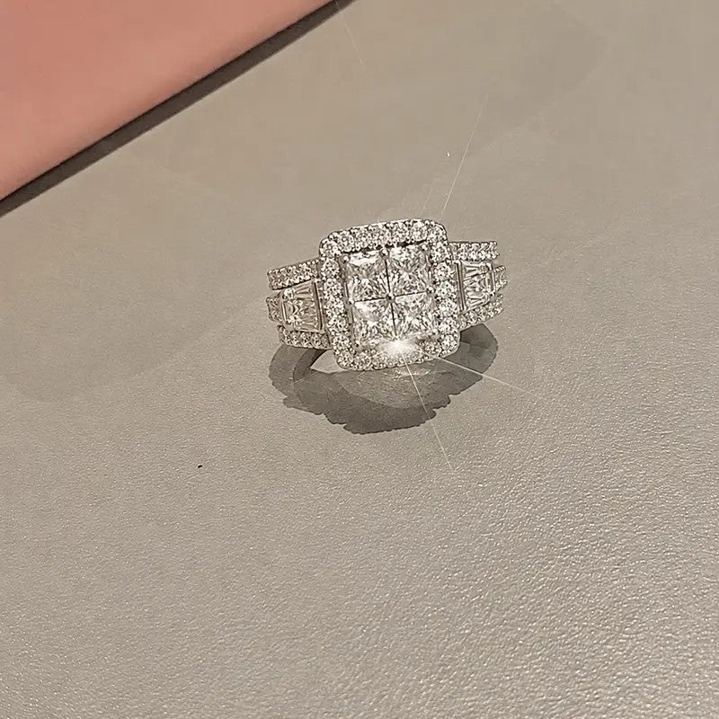 Classy Quad Princess Cut Halo Ring