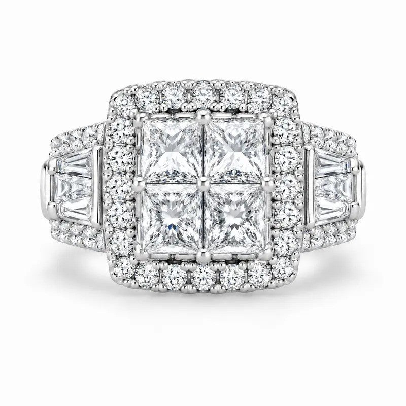 Classy Quad Princess Cut Halo Ring