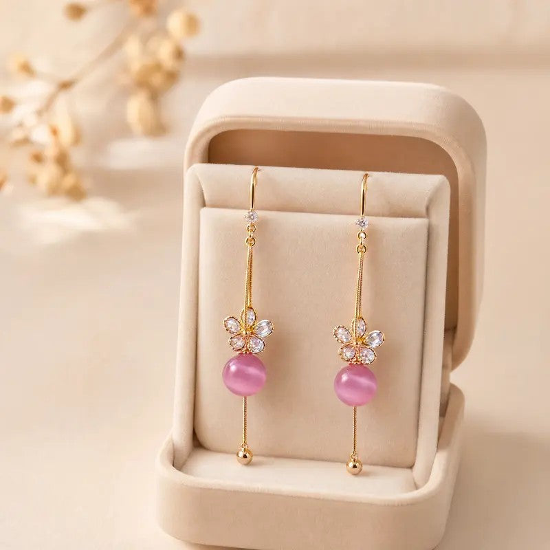 Romantic Pink Flower Drop Earrings