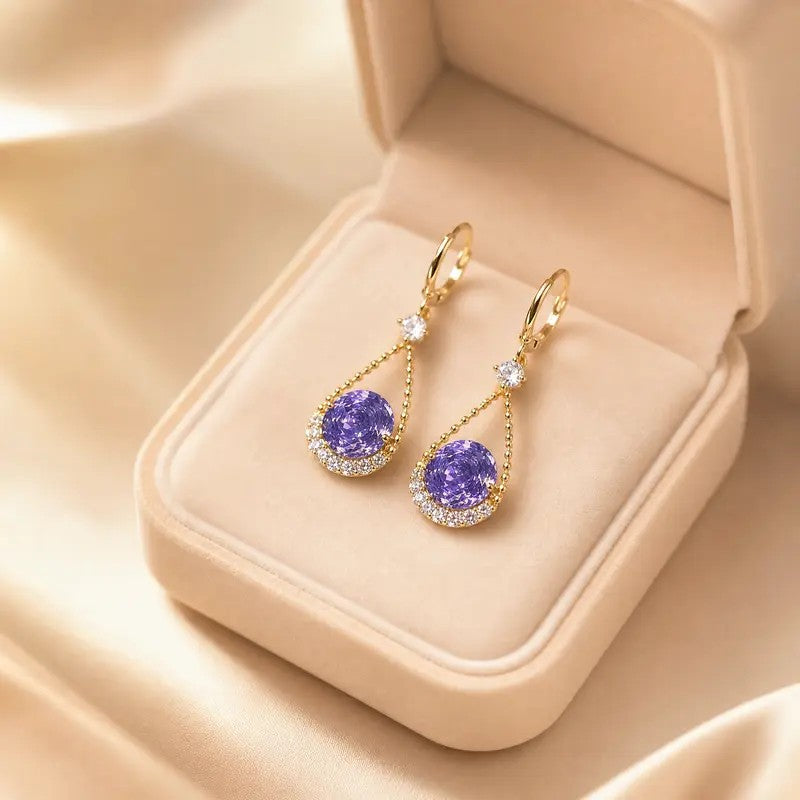 Classy Purple Teardrop Zircon Drop Earrings