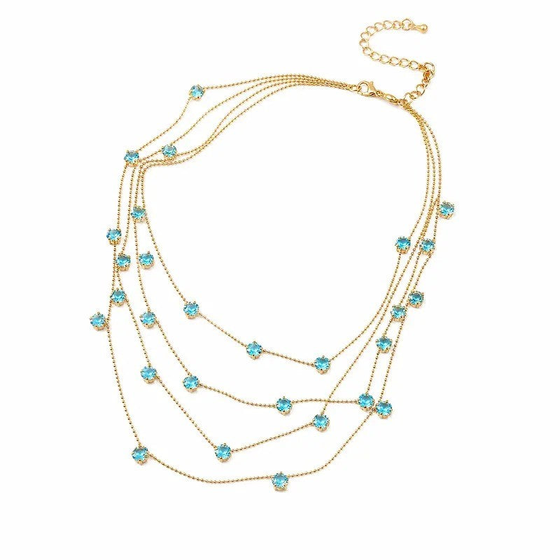 Classy Blue Zircon Multi-Layer Necklace