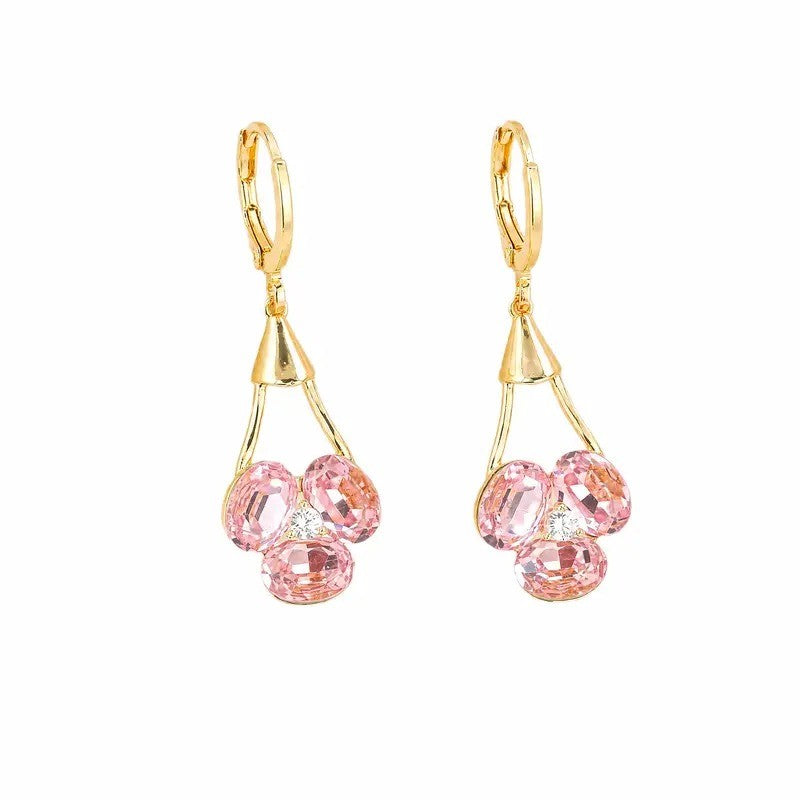 Romantic Pink Cherry Cluster Dangle Earrings
