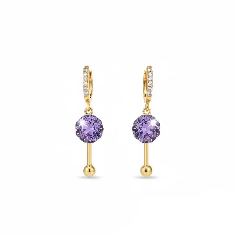 18k Elegant Purple Zircon Huggie Earrings