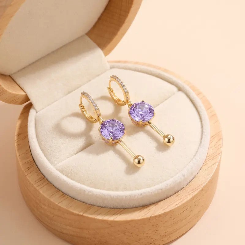 18k Elegant Purple Zircon Huggie Earrings