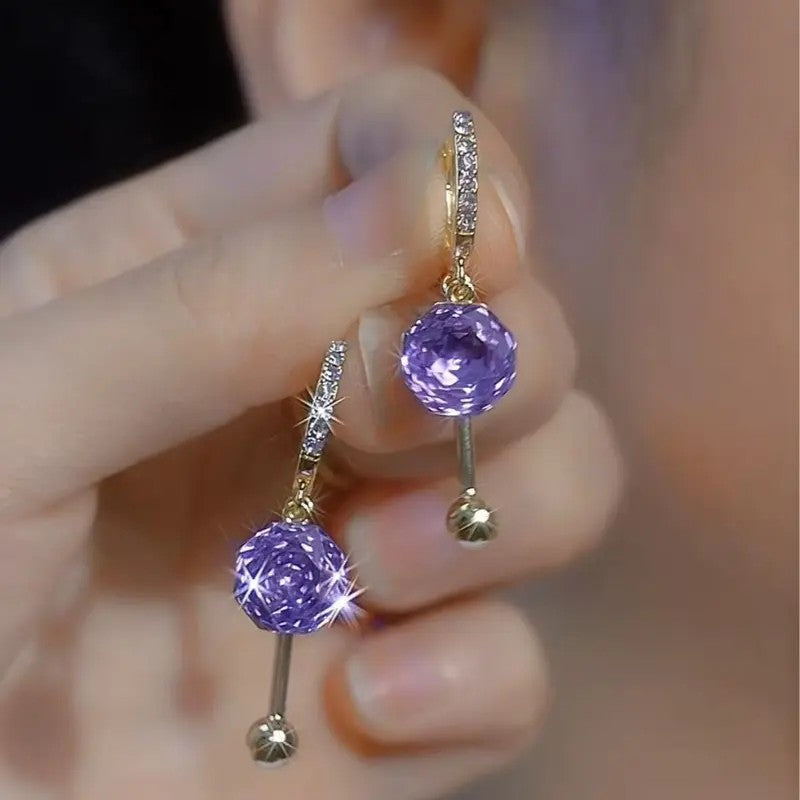 18k Elegant Purple Zircon Huggie Earrings