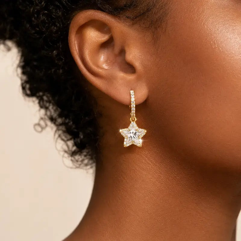 14k Elegant Star Drop Huggie Earrings