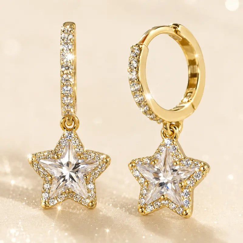 14k Elegant Star Drop Huggie Earrings