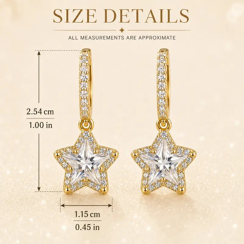 14k Elegant Star Drop Huggie Earrings