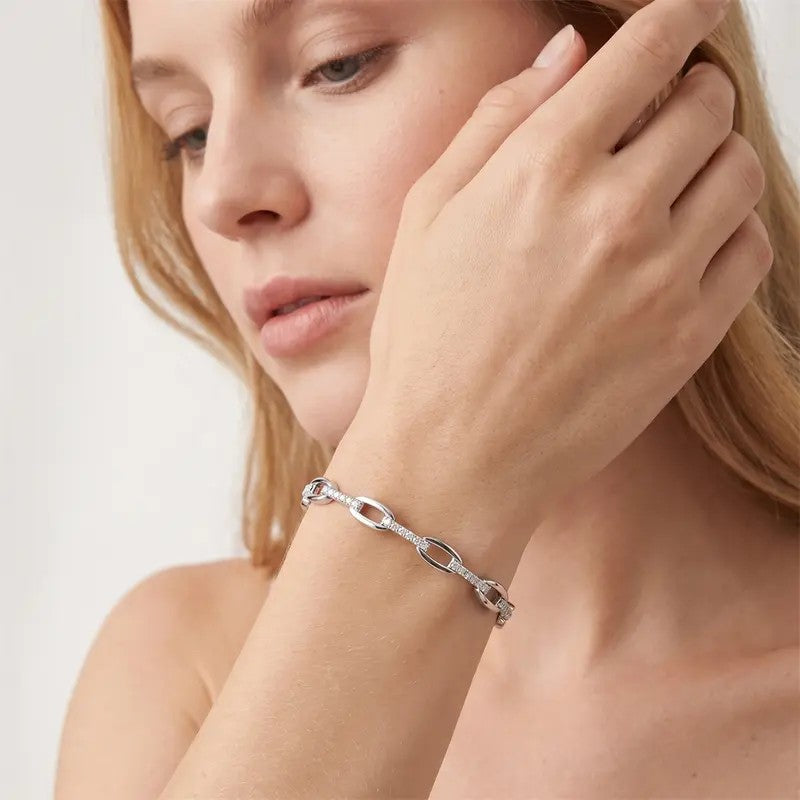 Classy CZ Oval Link Bracelet
