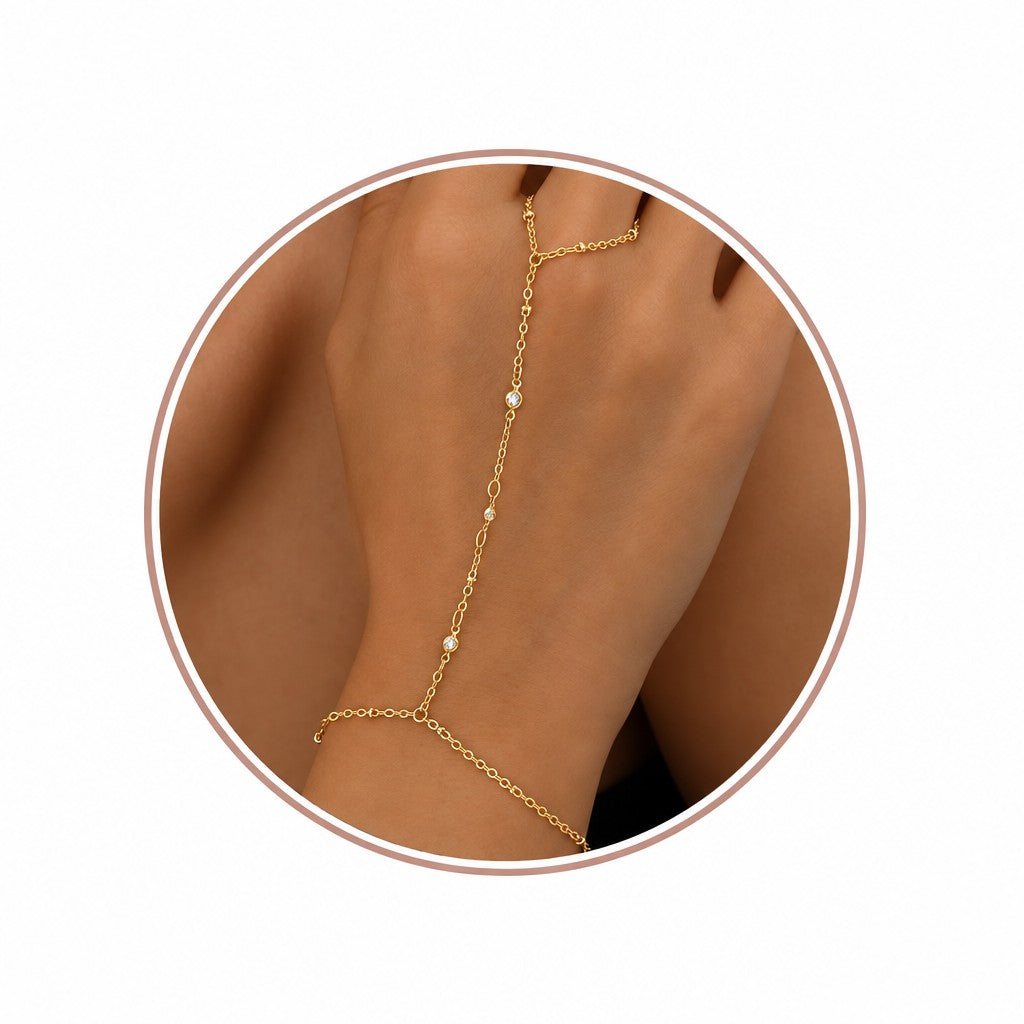 Dainty CZ Stone Hand Chain Bracelet