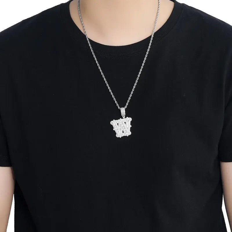 Classy Iced Out Baguette Initial Pendant Necklace