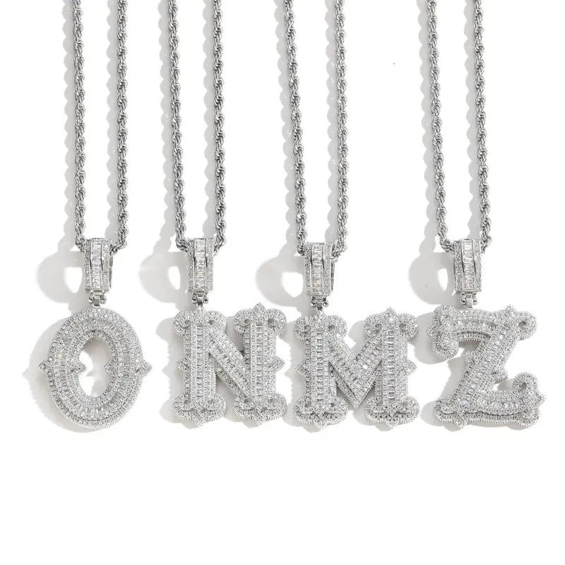 Classy Iced Out Baguette Initial Pendant Necklace
