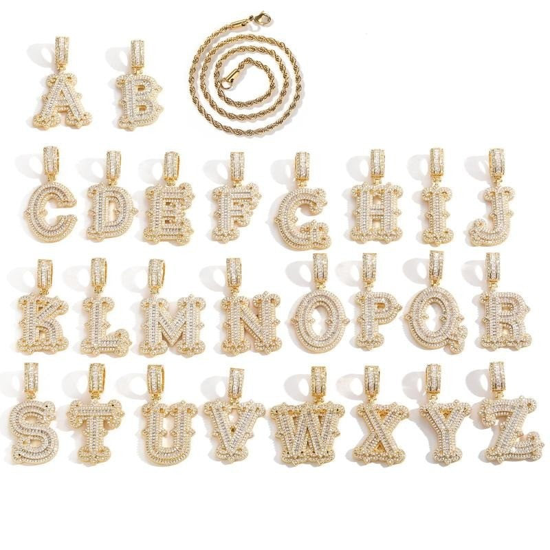 Classy Iced Out Baguette Initial Pendant Necklace