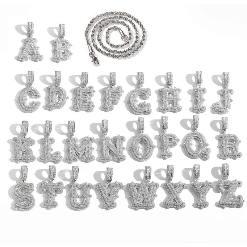 Classy Iced Out Baguette Initial Pendant Necklace