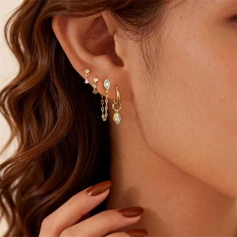 8pc Dainty Geometric Zircon Huggie Earring Set