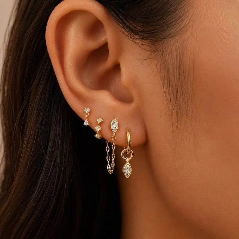8pc Dainty Geometric Zircon Huggie Earring Set