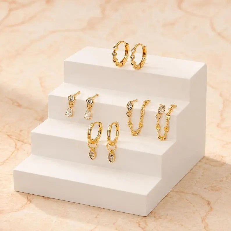8pc Dainty Geometric Zircon Huggie Earring Set