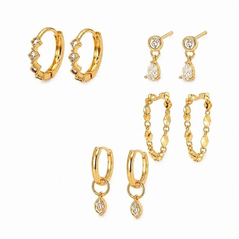 8pc Dainty Geometric Zircon Huggie Earring Set