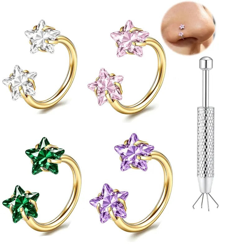 6pc Dainty Star CZ Nose Ring Set