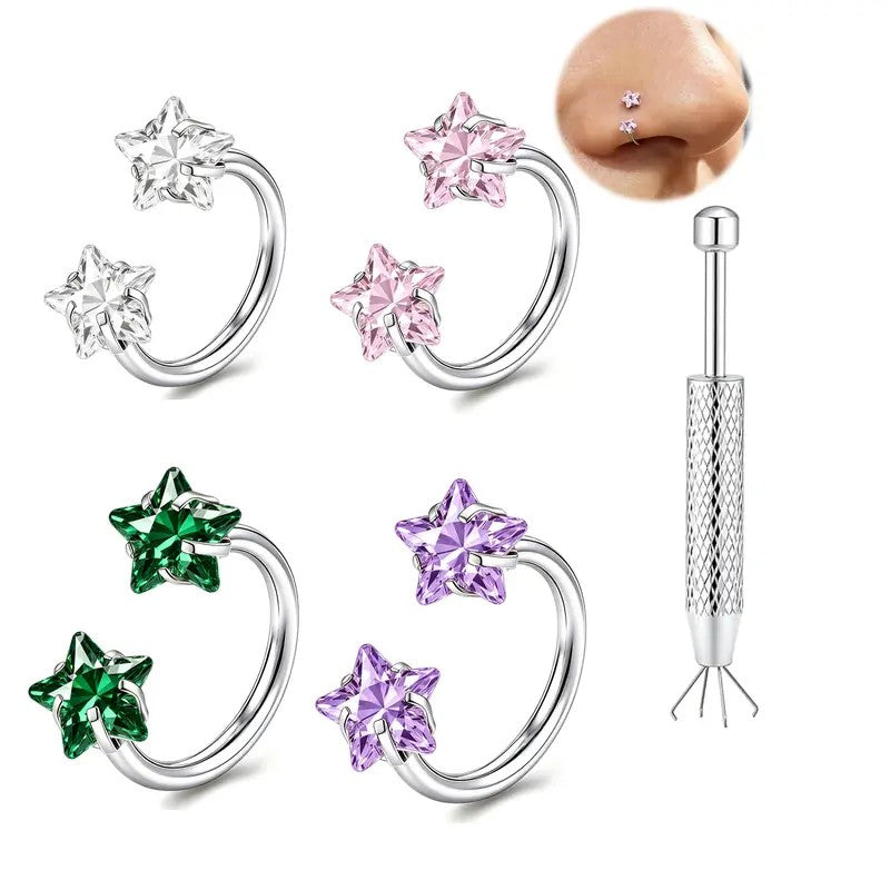 6pc Dainty Star CZ Nose Ring Set