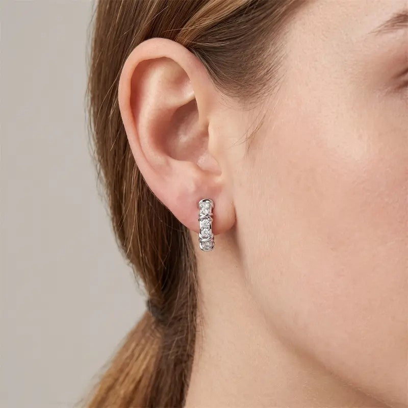 Elegant Criss Cross CZ Hoop Earrings