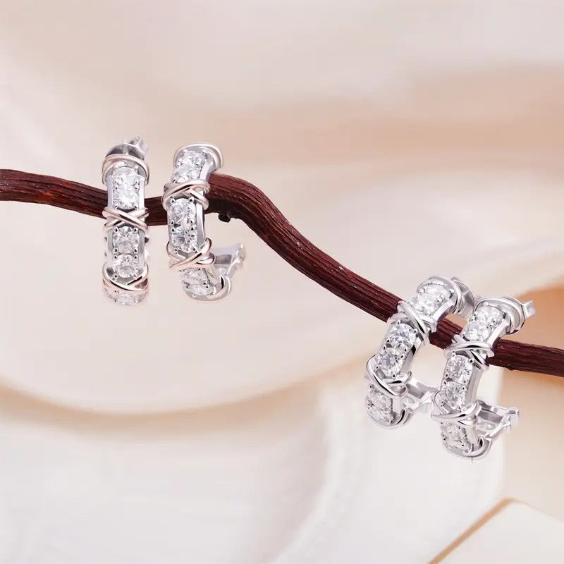 Elegant Criss Cross CZ Hoop Earrings