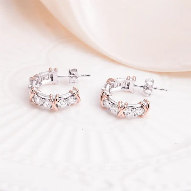 Elegant Criss Cross CZ Hoop Earrings