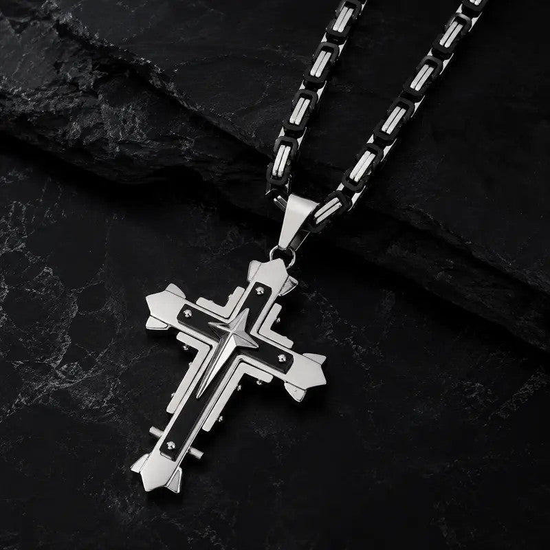Edgy Black Inlay Cross Necklace