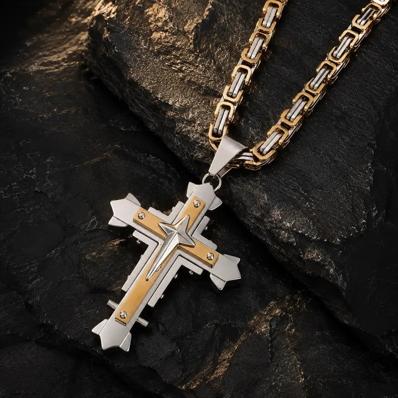 Edgy Black Inlay Cross Necklace